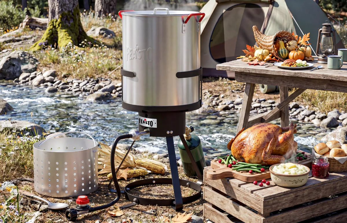 30 Qt Outdoor Turkey Fryer & Seafood Boiler Kit with Triangular Base Contour