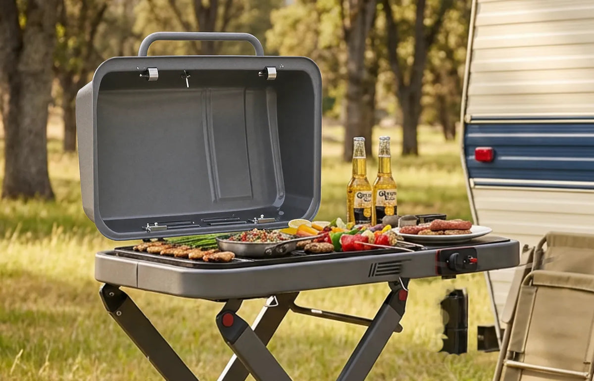 Portable Gas Grill with Foldable Cart