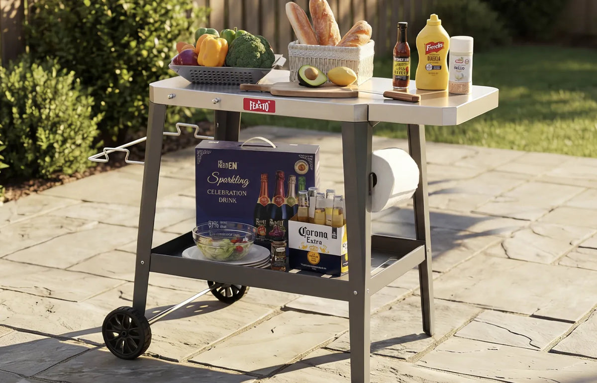 Outdoor Grill Cart with Foldable Table for Pizza Oven Cooking