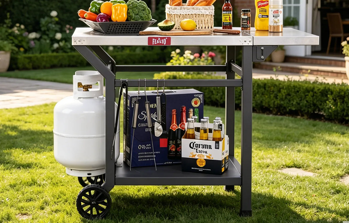 Outdoor Movable Grill Cart with Folding Side Table
