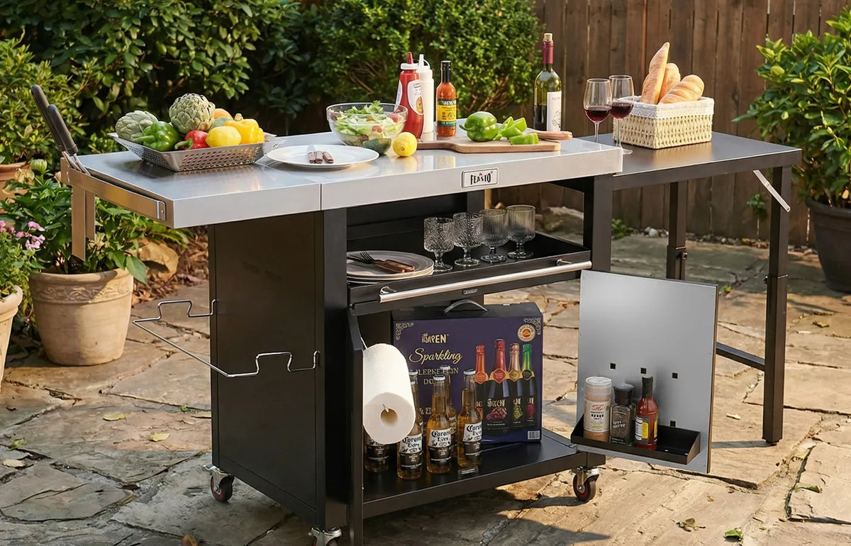 Outdoor Grill Cart with Dual Foldable Side Tables