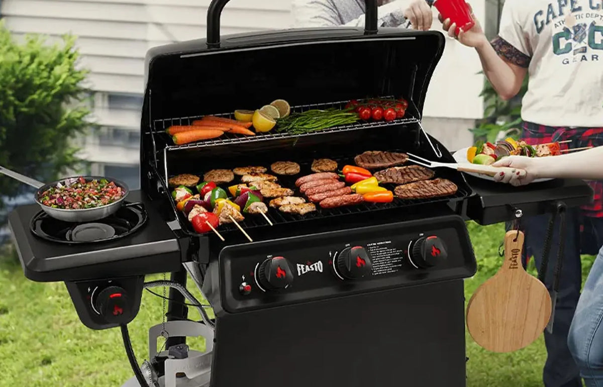 3-Burner Gas Grill with Side Burner and Side Table