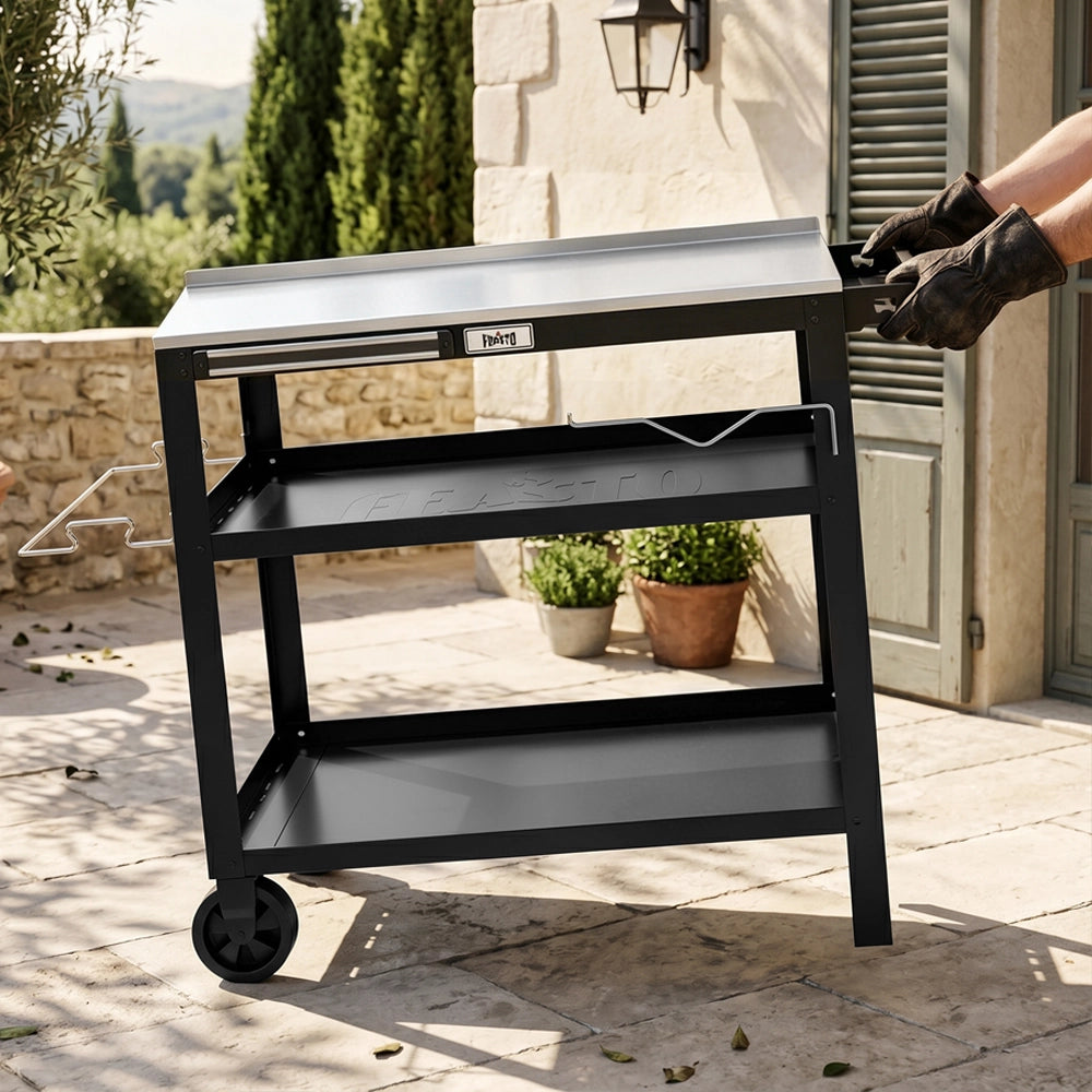 3-Shelf Outdoor Grill Cart with Magnetic Tool Holder & Wheels