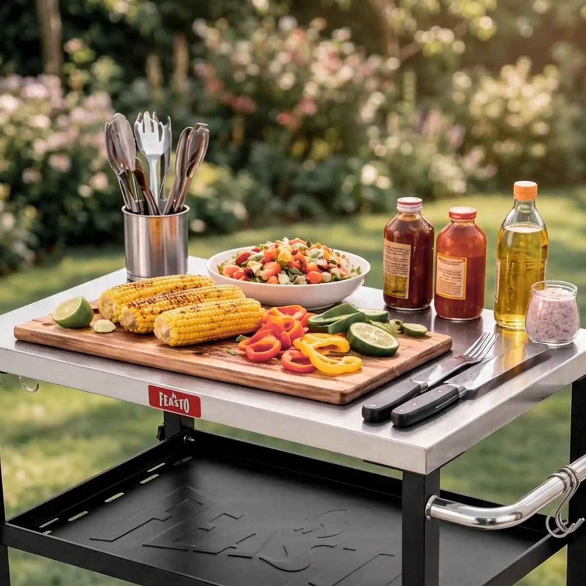 Outdoor Grill Cart with Adjustable Shelves