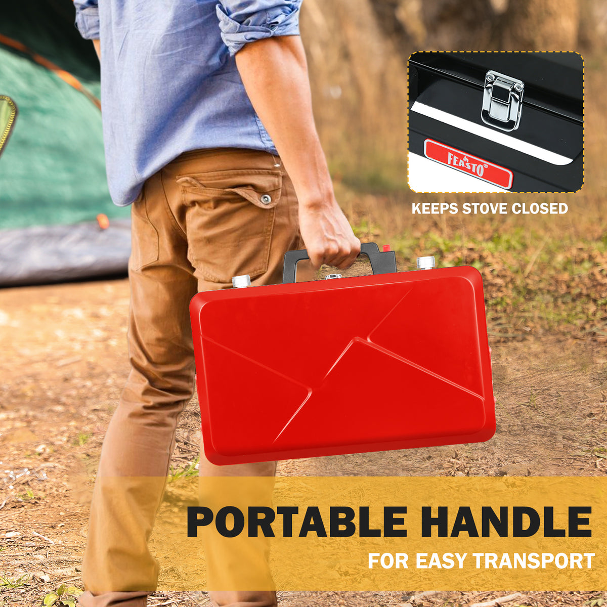 FEASTO Propane Camping Stove with Two Adjustable High Power Windproof Burners and Two Folding Legs Convenient for Outdoor Camping Picnic L22.8’’x W14.1’’x H13.6’’ (Red)