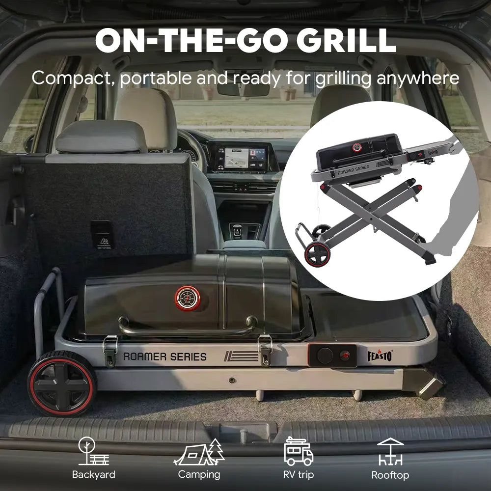 Portable Gas Grill with Foldable Cart