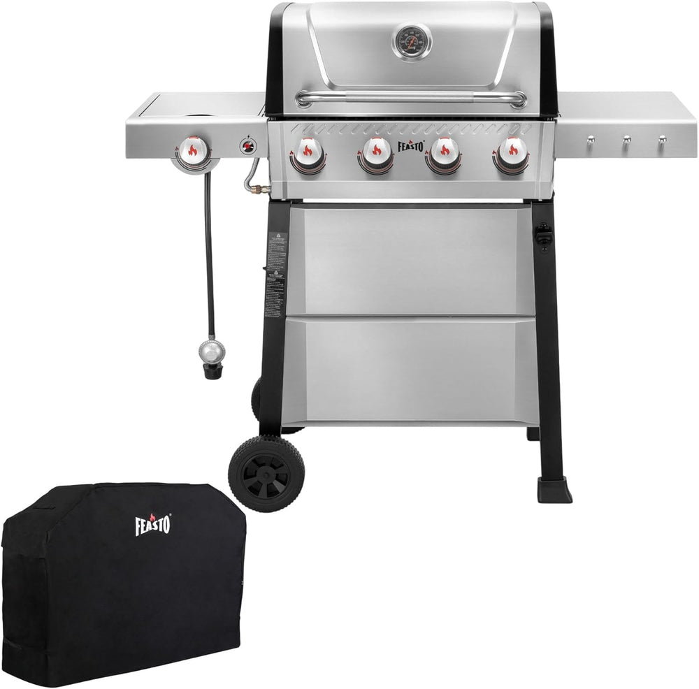 FEASTO Premium 4+1 Burner Gas Grill with Porcelain Cast Iron Grates & Cover