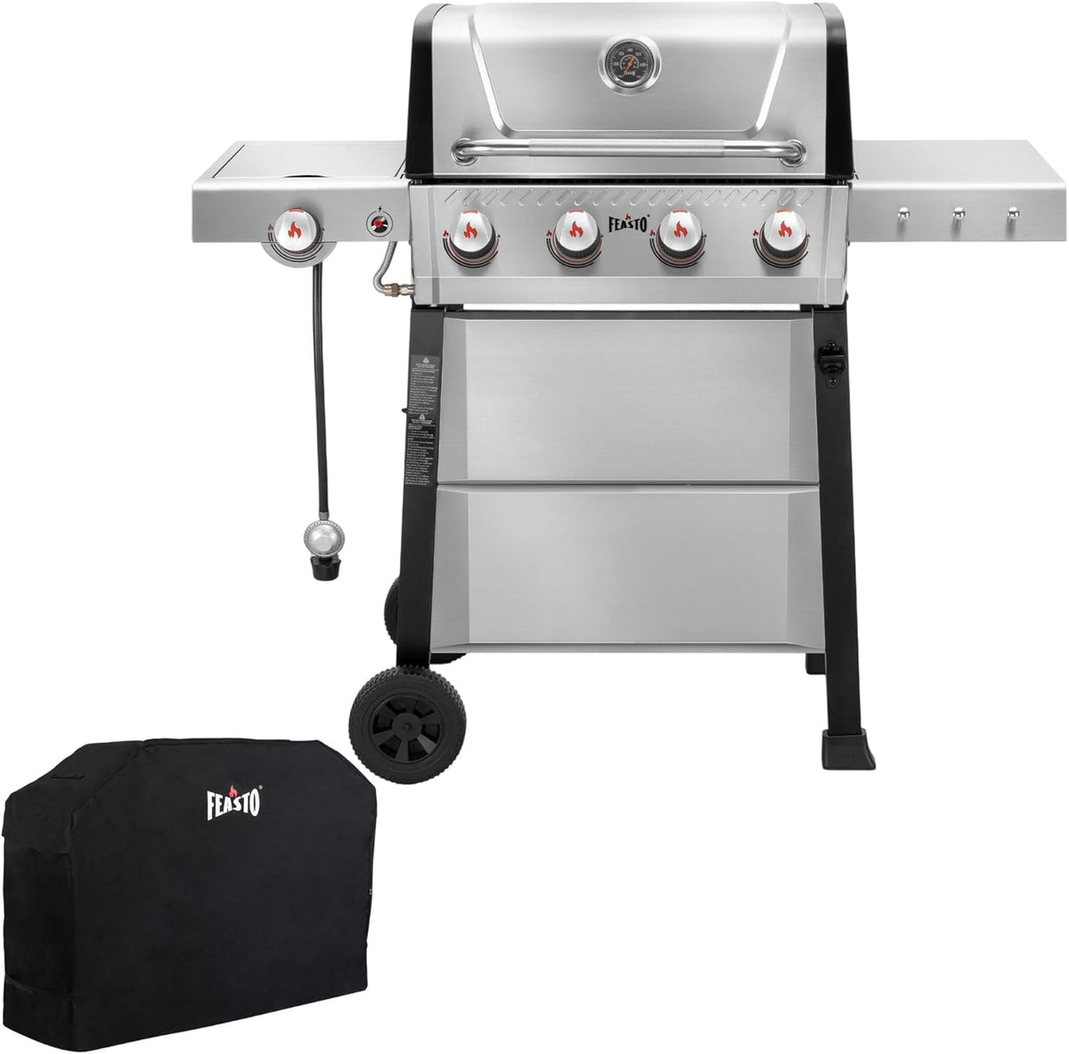 FEASTO Premium 4+1 Burner Gas Grill with Porcelain Cast Iron Grates & Cover