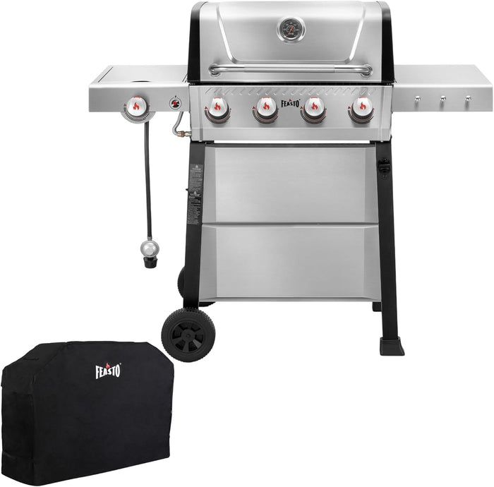 FEASTO Premium 4+1 Burner Gas Grill with Porcelain Cast Iron Grates & Cover