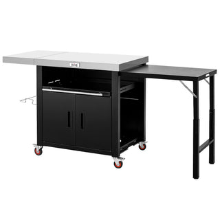 FEASTO Movable Stainless Steel Kitchen Island with Cover & Drop Leafs