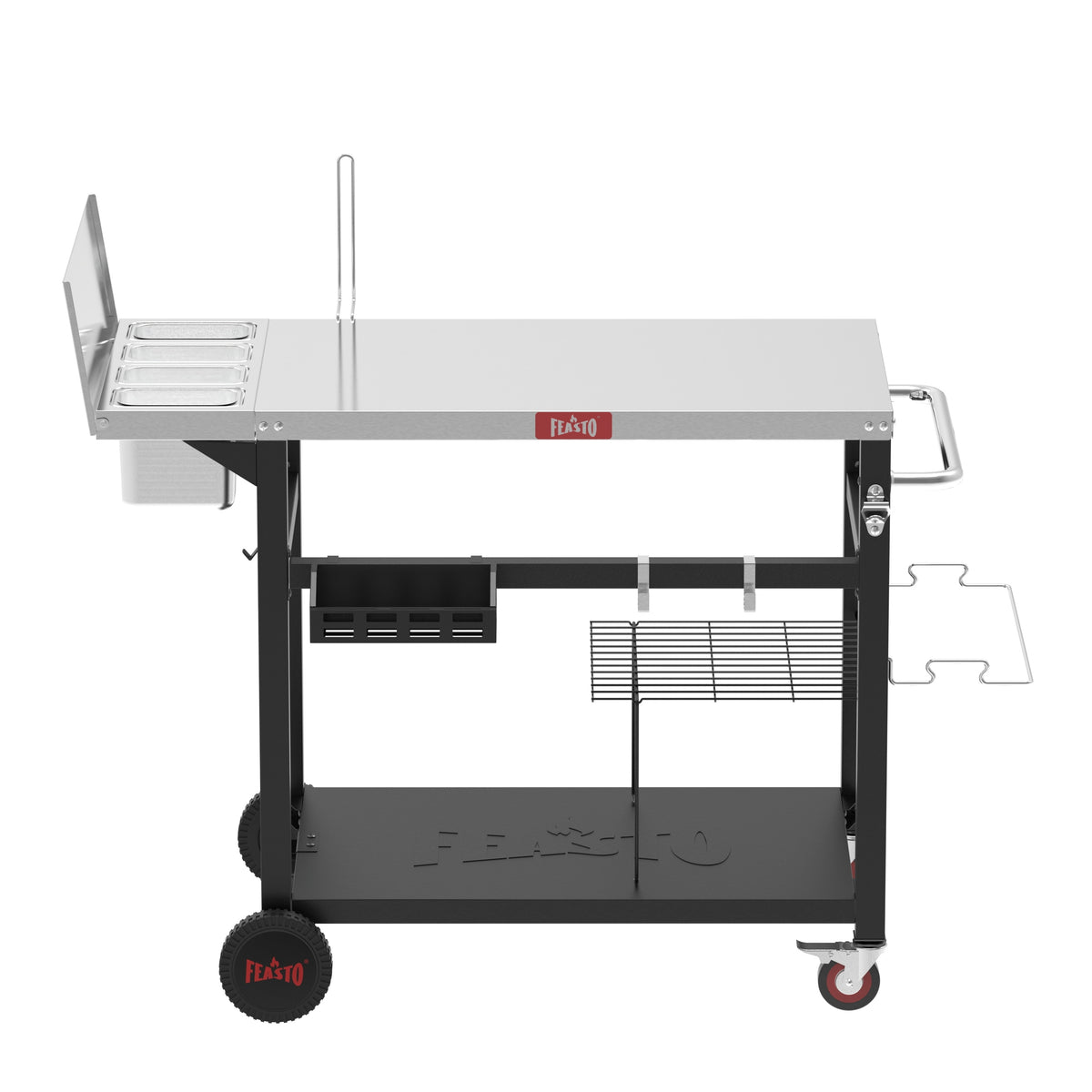 Grill Cart with Integrated Topping Station for Outdoor Cooking