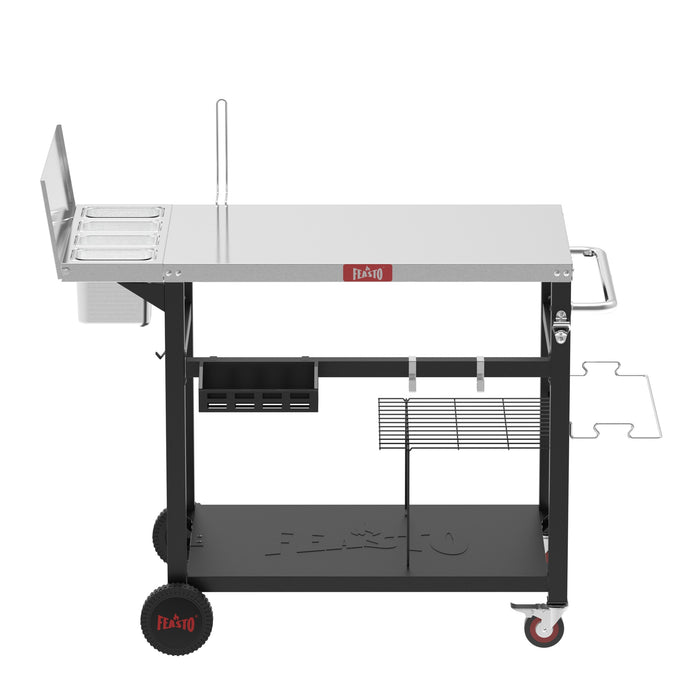 Grill Cart with Integrated Topping Station for Outdoor Cooking