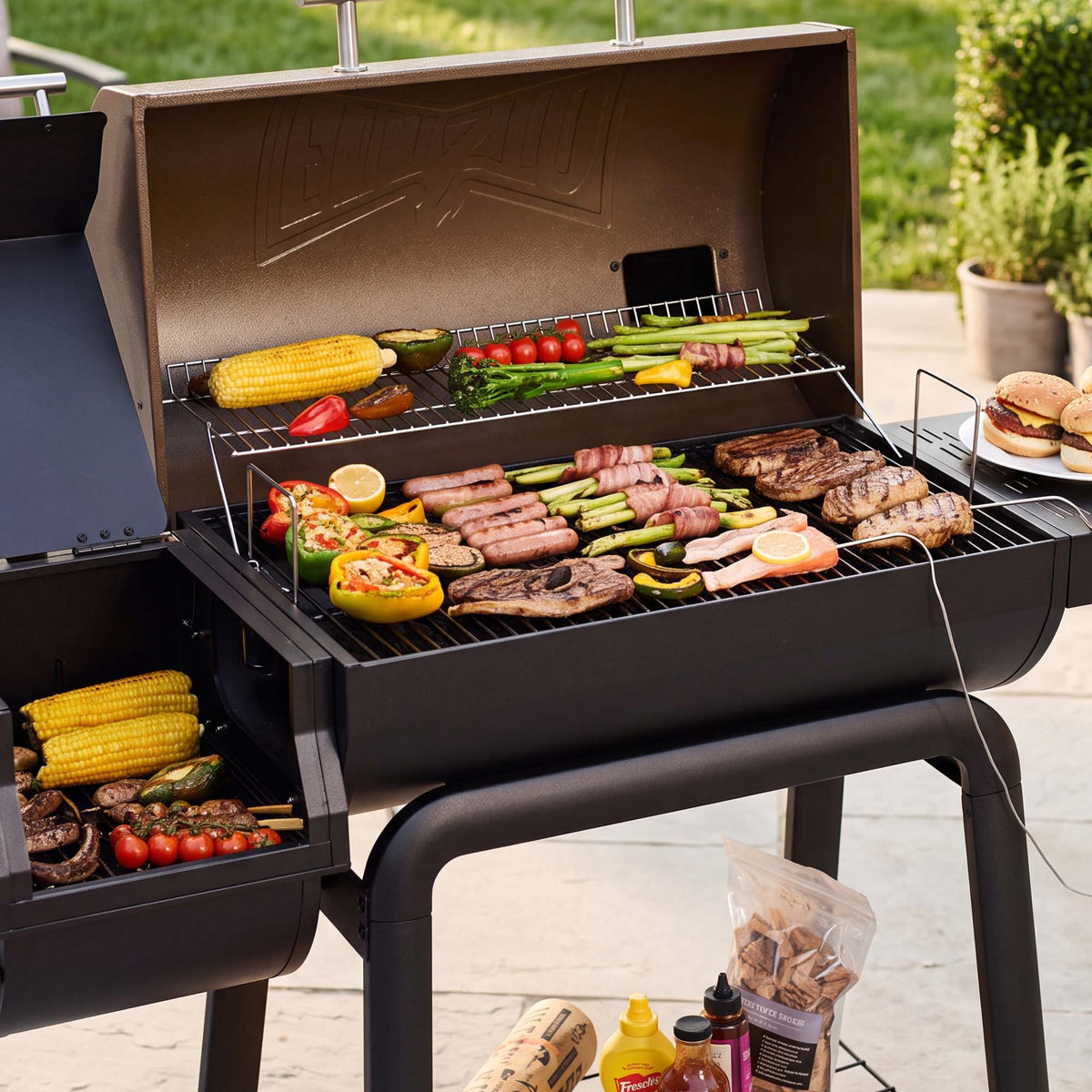Golden Charcoal Grill with Digital Display & Offset Smoker
