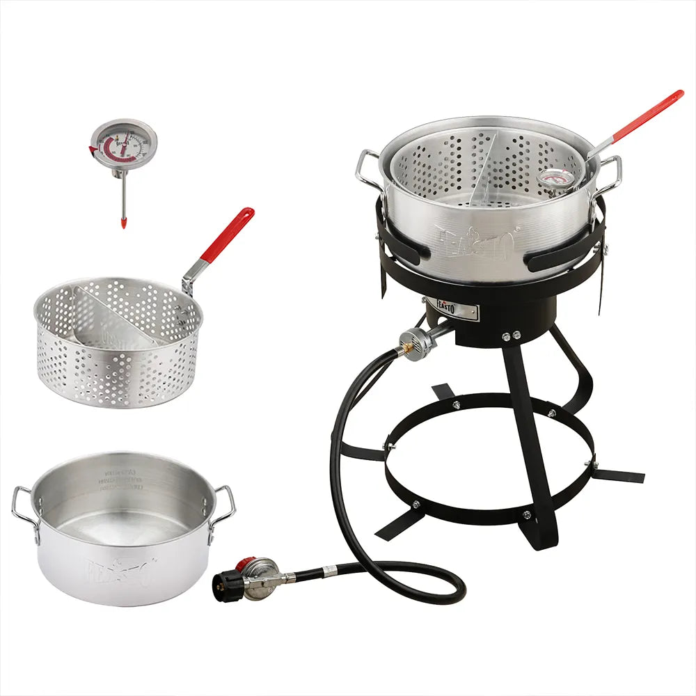 10 Qt Outdoor Gas Fish Fryer Pot Kit with Adjustable Regulator