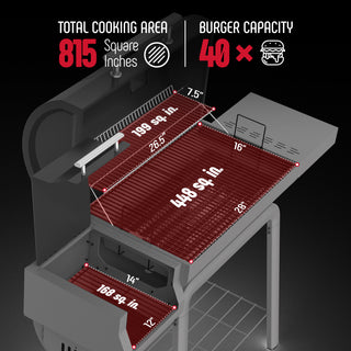 FEASTO 30" Heavy-Duty Charcoal Grill with Offset Smoker & Cover (Black)