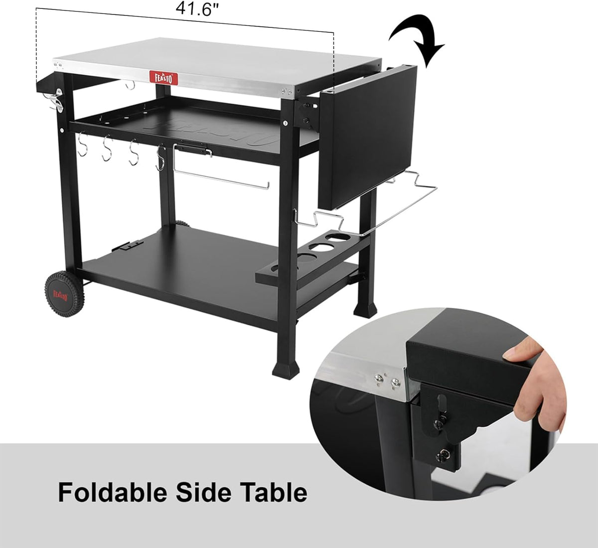 Feasto Outdoor Grill Table Cart, Pizza Oven Stand with Cover