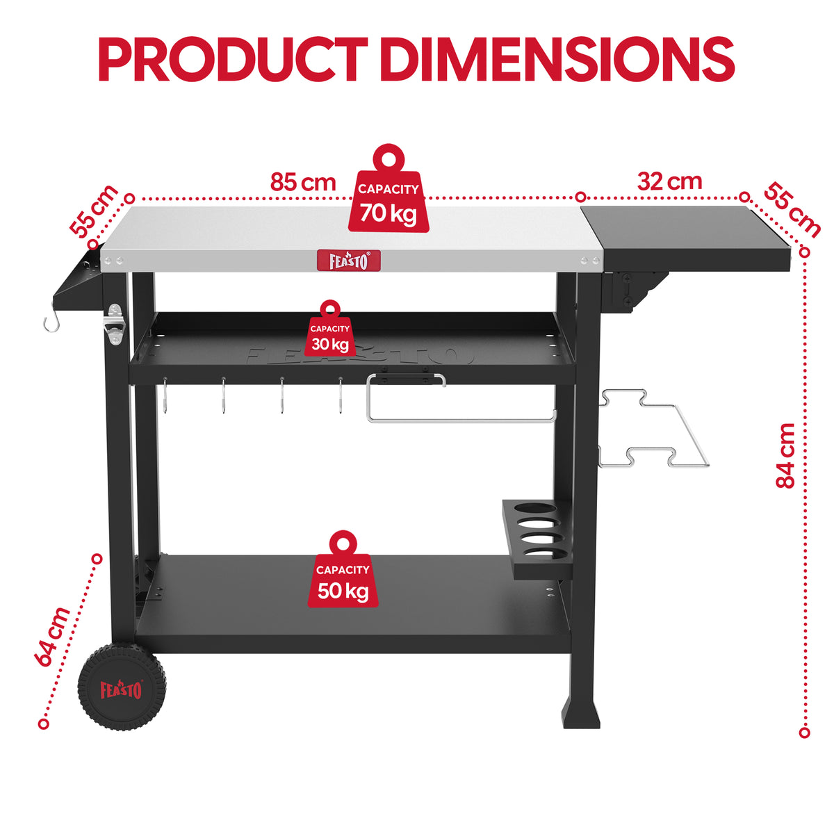 Feasto Outdoor Grill Table Cart, Pizza Oven Stand with Cover