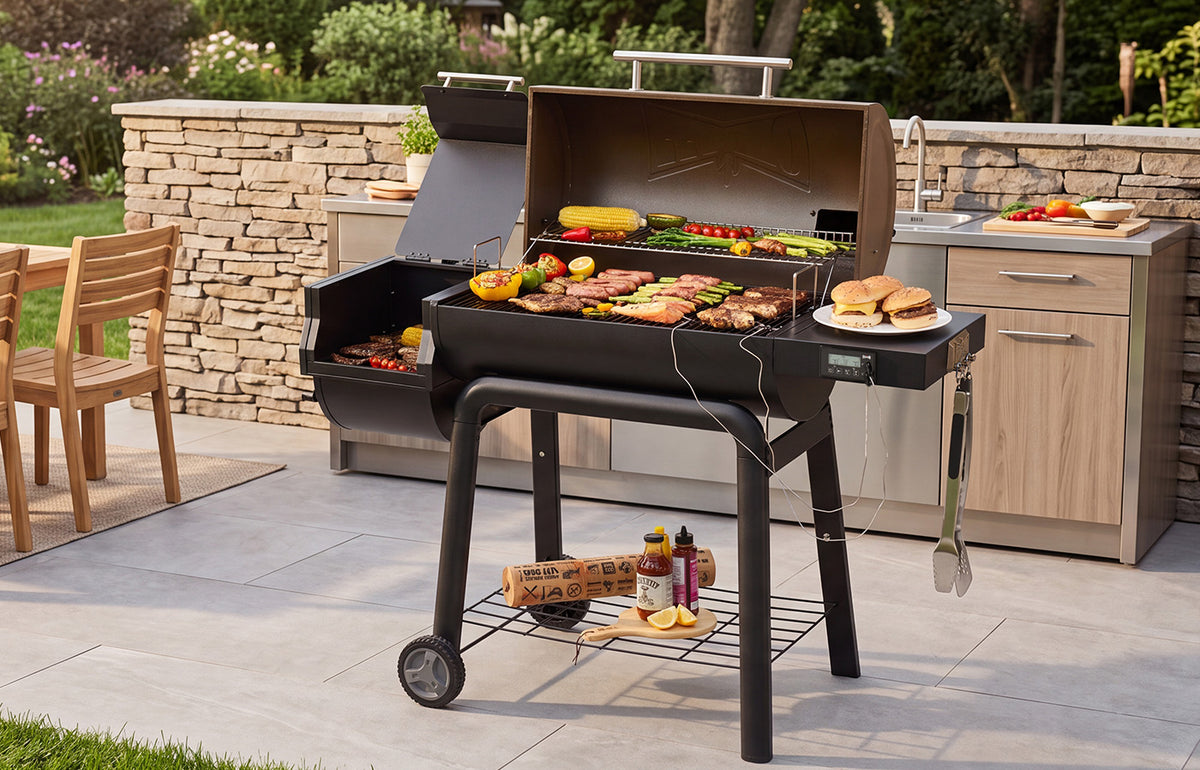 Golden Charcoal Grill with Digital Display & Offset Smoker