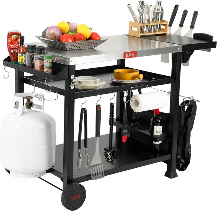 Feasto Outdoor Grill Table Cart, Pizza Oven Stand with Cover