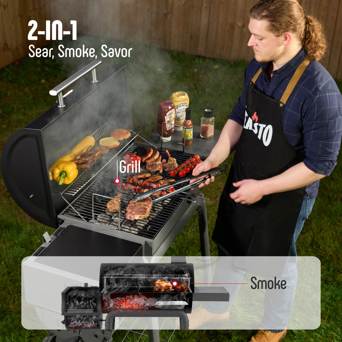FEASTO 30" Heavy-Duty Charcoal Grill with Offset Smoker & Cover (Black)