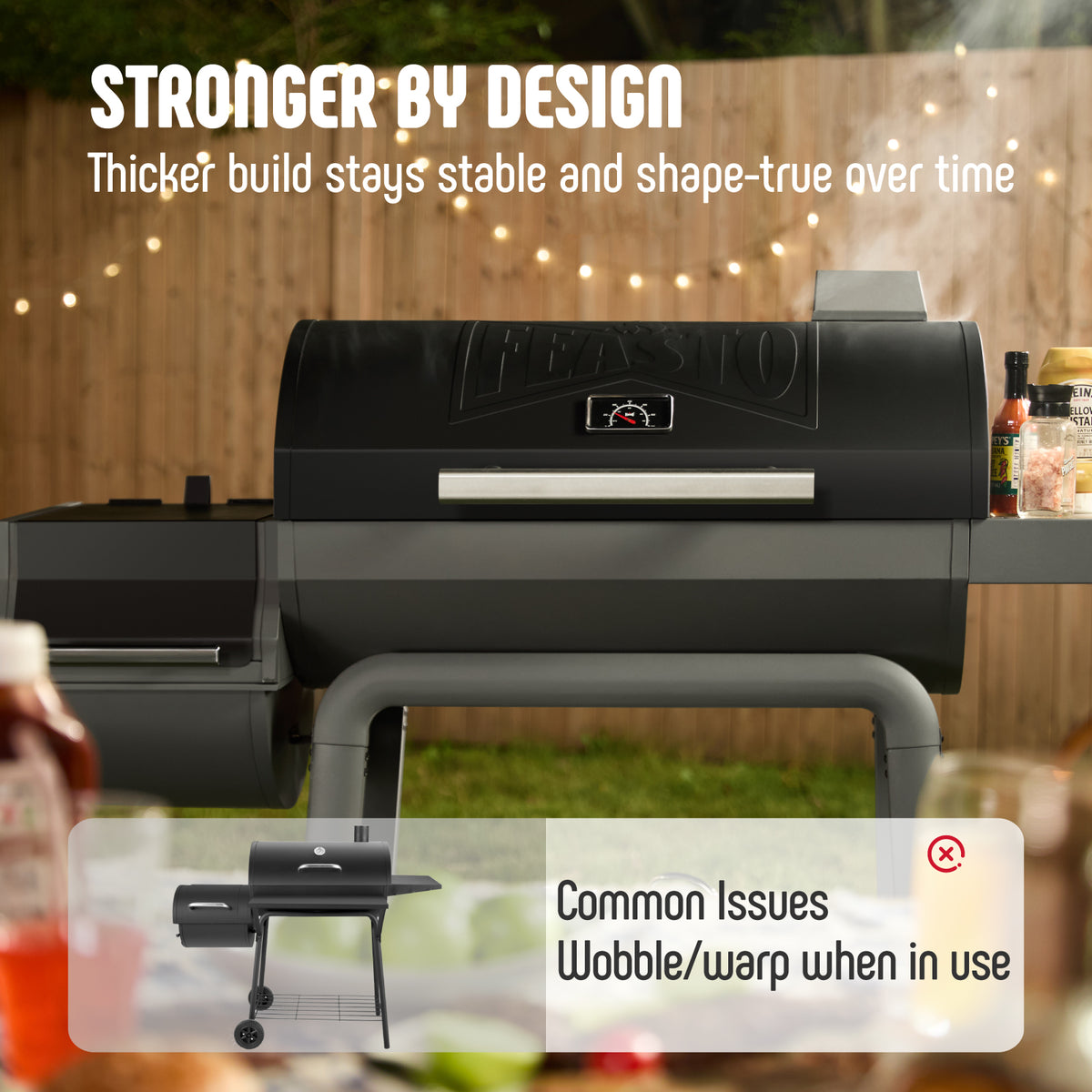 FEASTO 30" Heavy-Duty Charcoal Grill with Offset Smoker & Cover (Black)