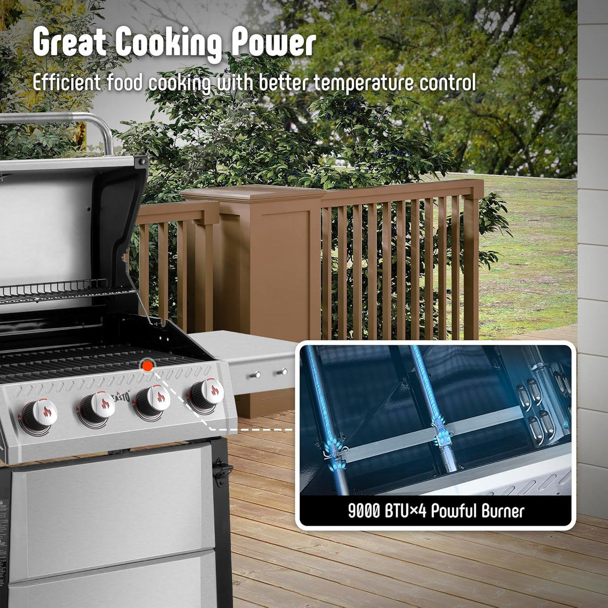FEASTO Premium 4+1 Burner Gas Grill with Porcelain Cast Iron Grates & Cover