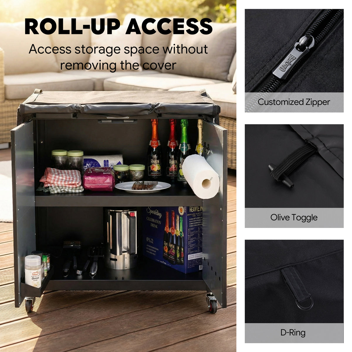 FEASTO Movable Stainless Steel Kitchen Island with Cover & Drop Leafs