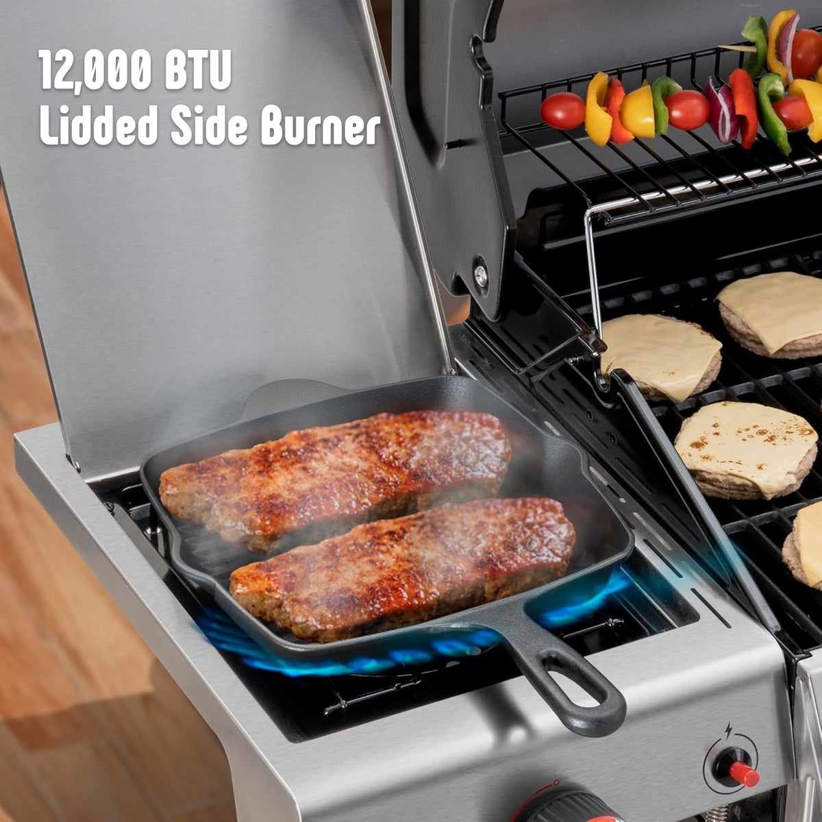 FEASTO Premium 4+1 Burner Gas Grill with Porcelain Cast Iron Grates & Cover