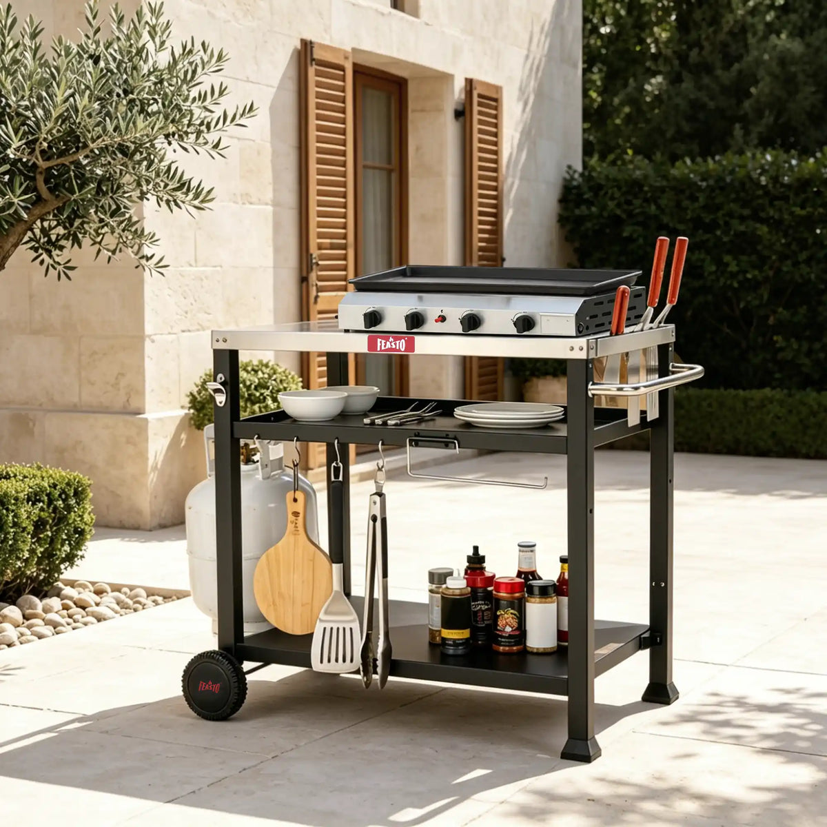 Outdoor Grill Cart with Multi-Function Storage