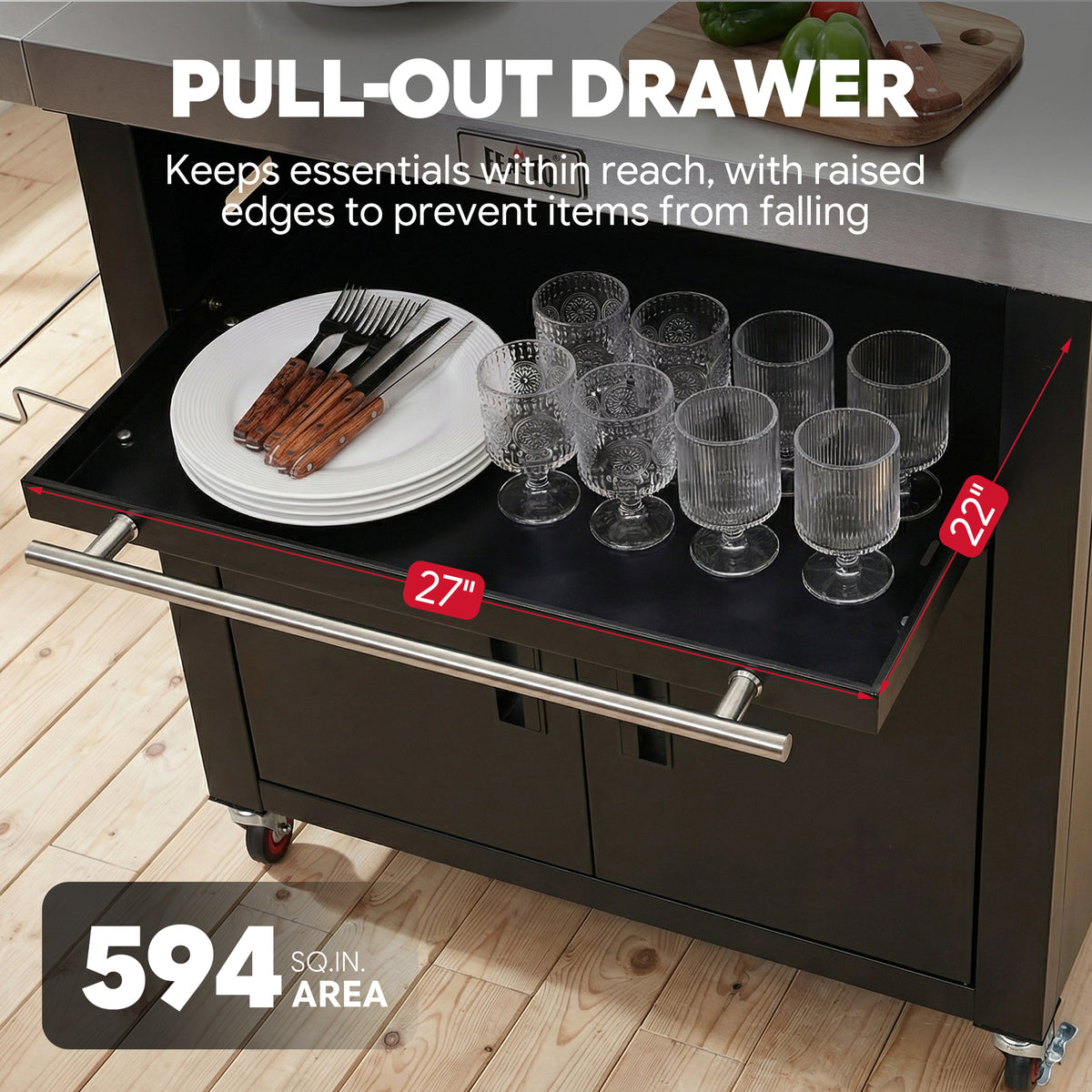 FEASTO Movable Stainless Steel Kitchen Island with Cover & Drop Leafs