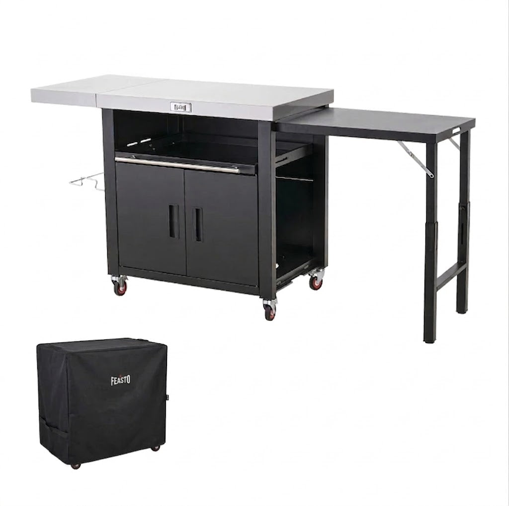 FEASTO Movable Stainless Steel Kitchen Island with Cover & Drop Leafs