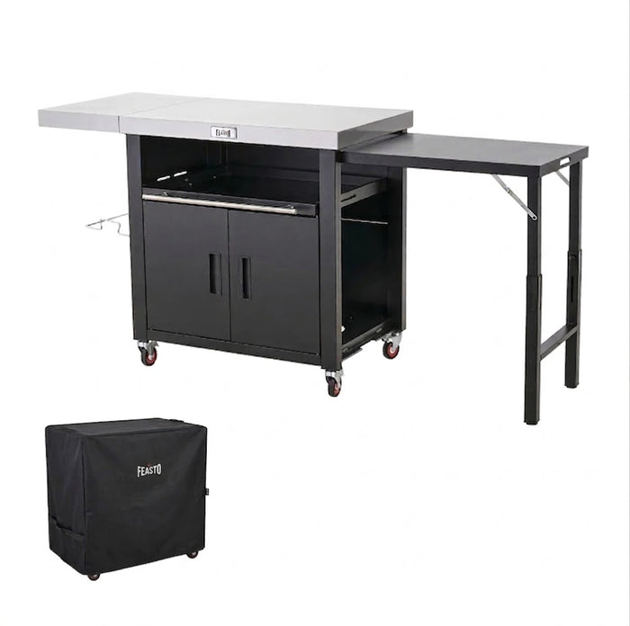 FEASTO Movable Stainless Steel Kitchen Island with Cover & Drop Leafs