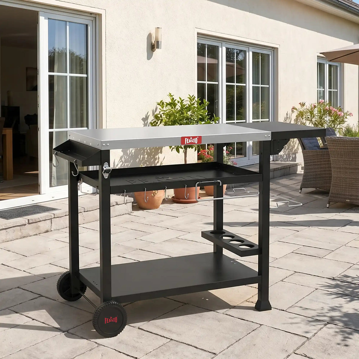 Outdoor Grill Cart with Foldable Side Table