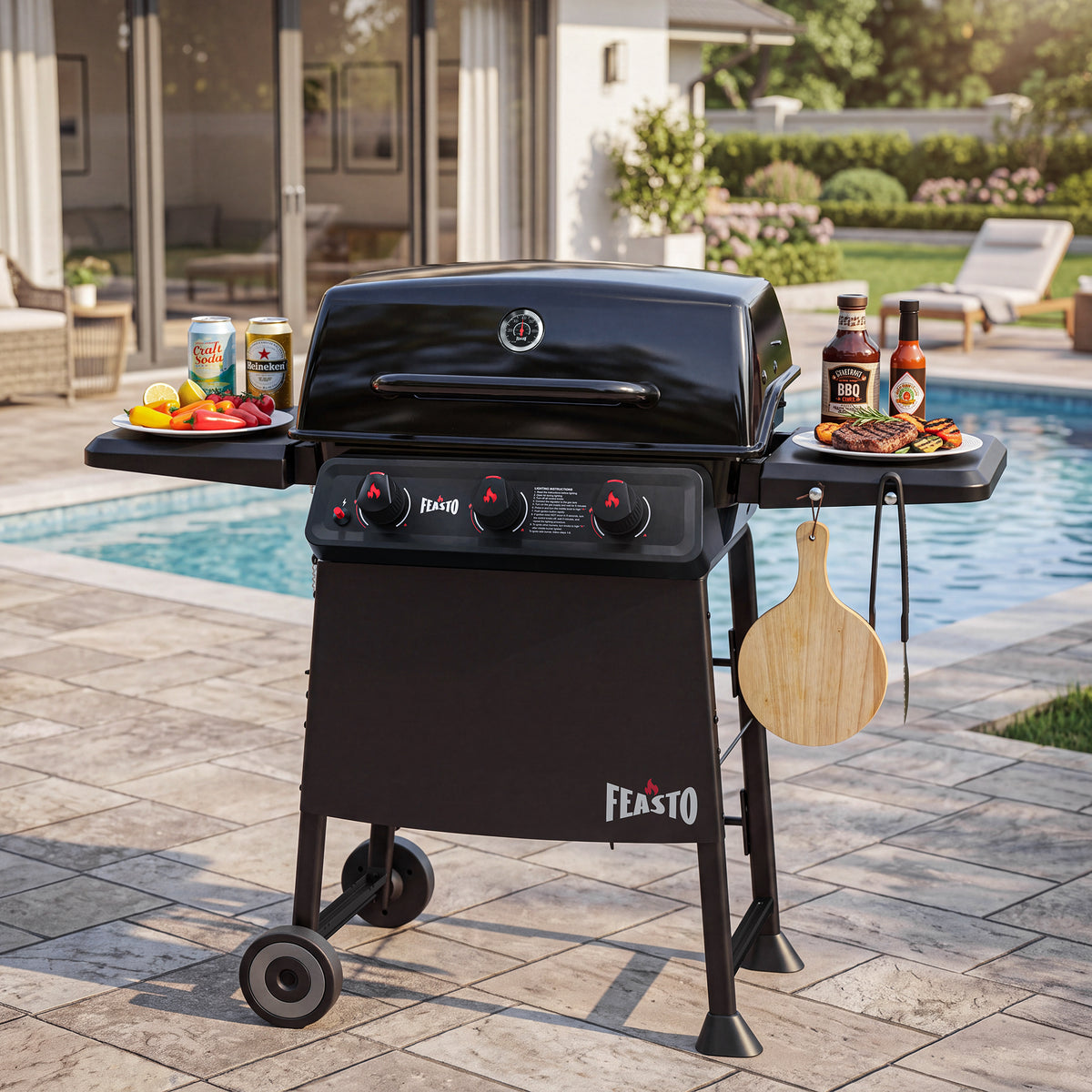 3-Burner Gas Grill with Dual Side Shelves