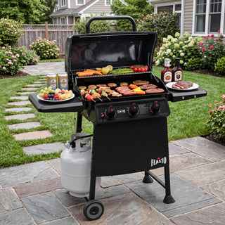 3-Burner Gas Grill with Dual Side Shelves