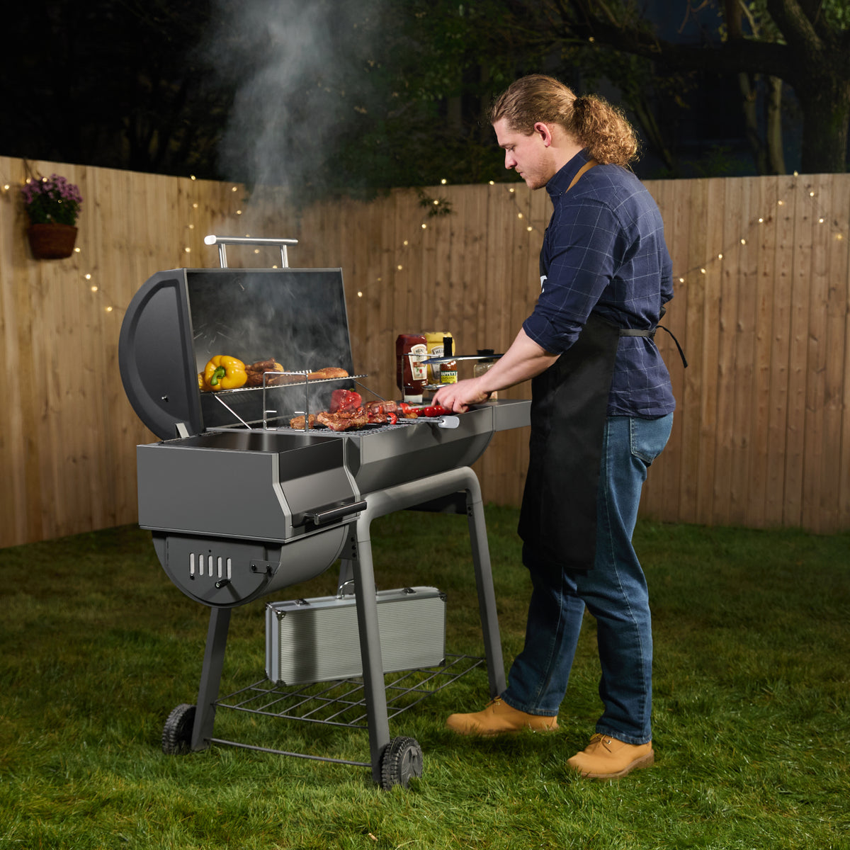 FEASTO 30" Heavy-Duty Charcoal Grill with Offset Smoker & Cover (Black)