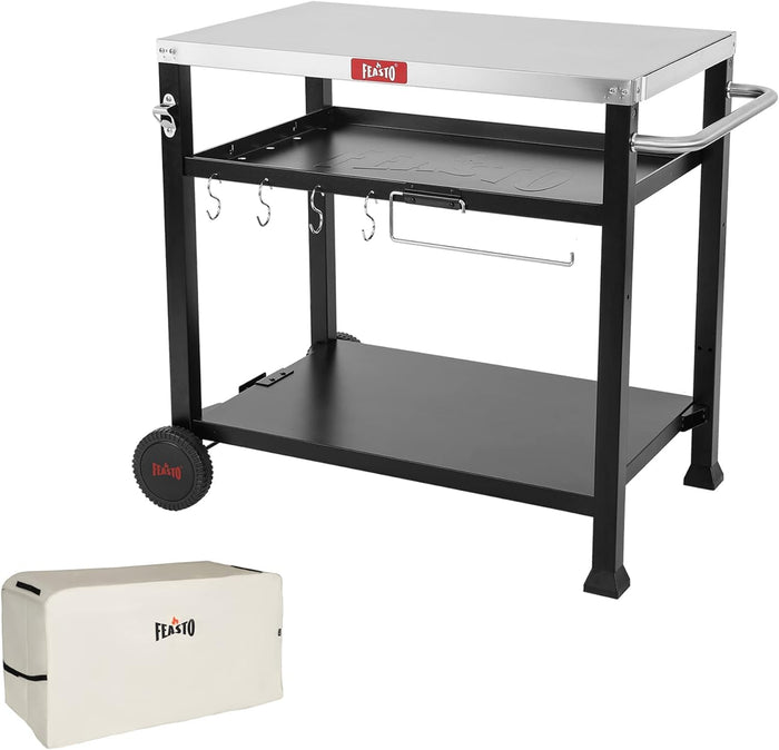 Feasto Three-Shelf Movable Food Prep and Work Cart Table,Cover Included