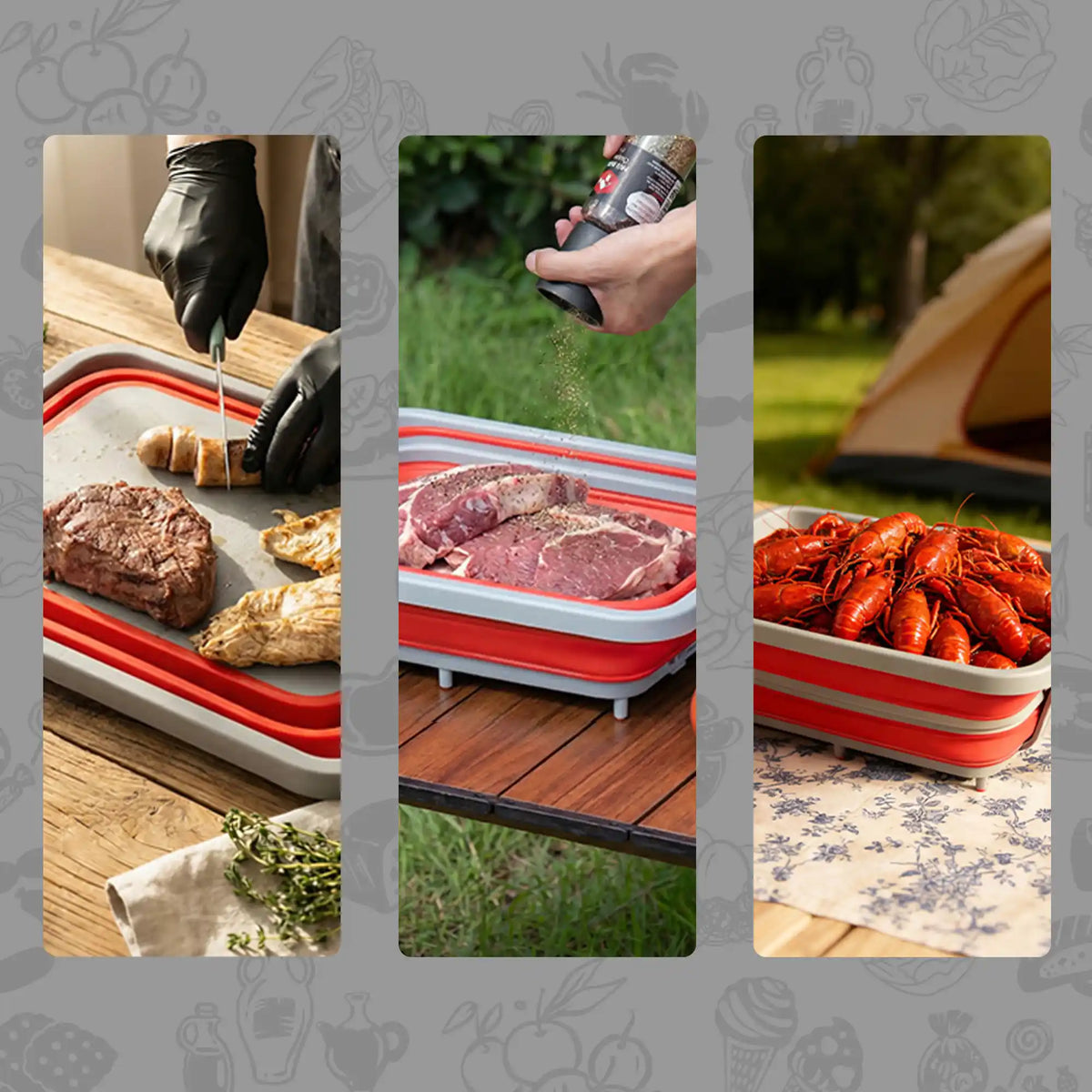 Collapsible BBQ Prep Tub & Wash Station Set for Outdoor Cooking