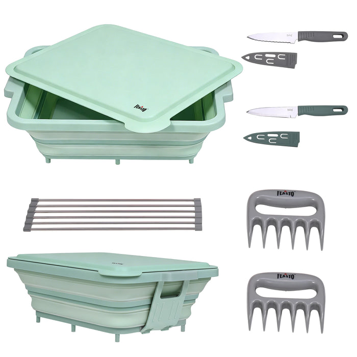 Collapsible BBQ Prep Tub & Wash Station Set for Outdoor Cooking