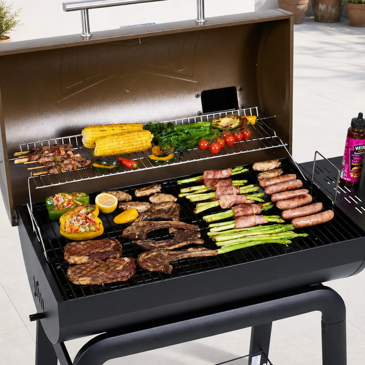 Golden Charcoal Grill with Side Table