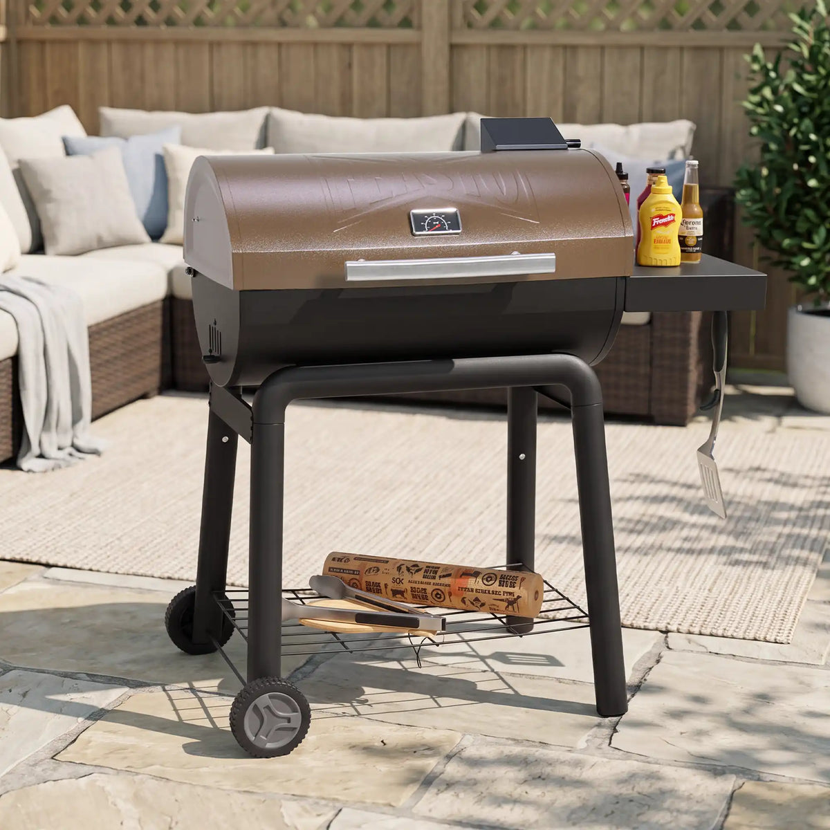 Golden Charcoal Grill with Side Table