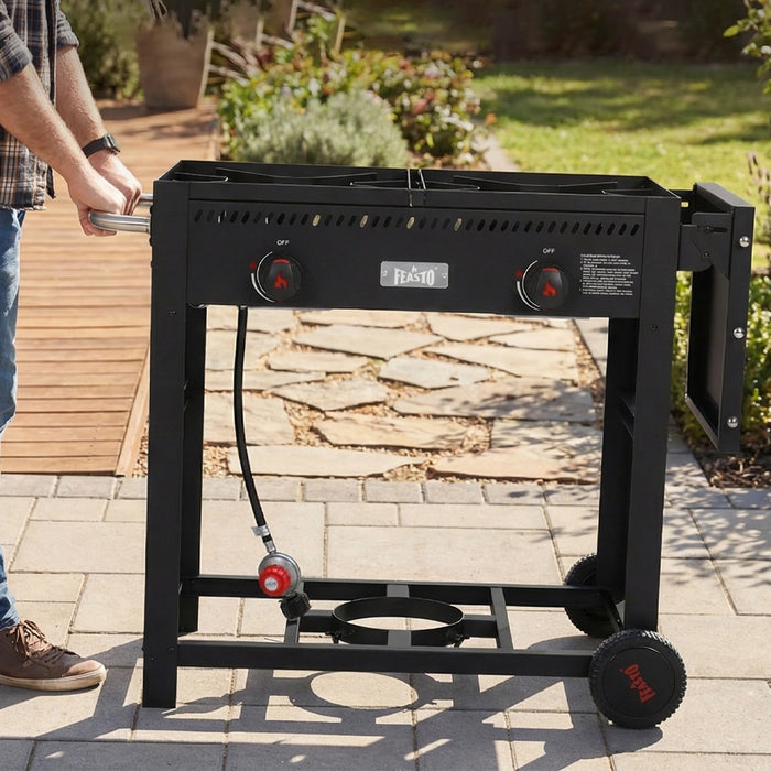 30 Qt Movable Outdoor Deep Fryer with Dual Tanks