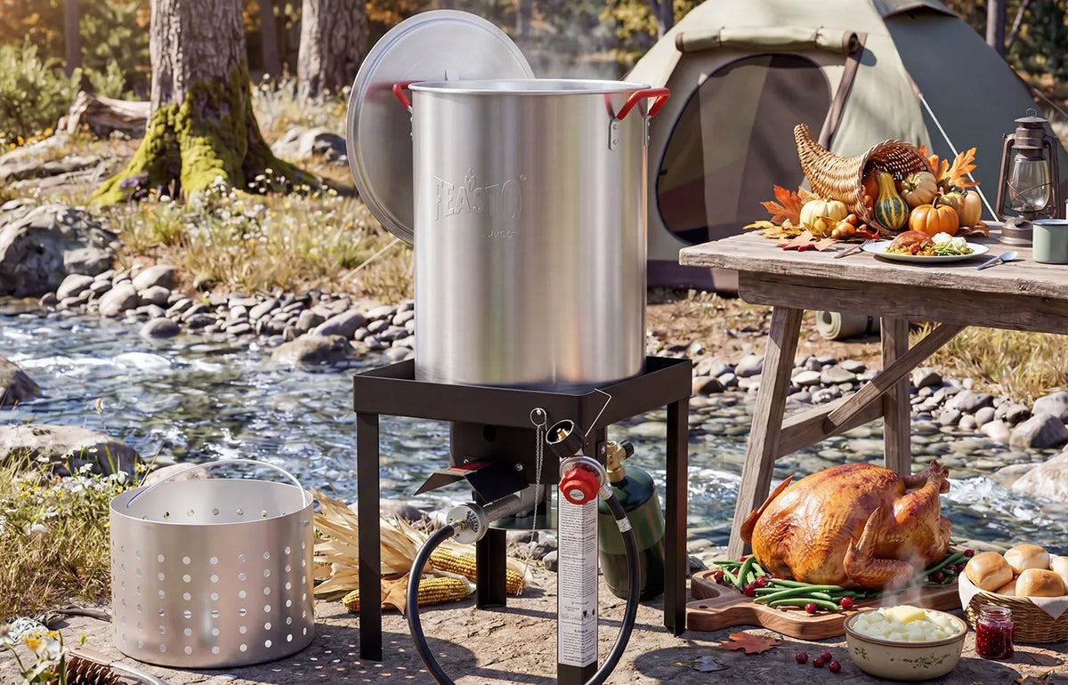 30 Qt Outdoor Turkey Fryer & Seafood Boiler Kit with Gas Stove Burner Stand