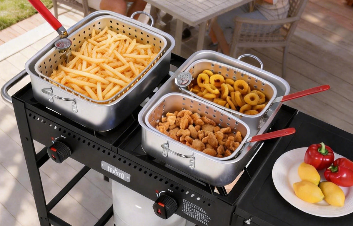 30 Qt Movable Outdoor Deep Fryer with Dual Tanks