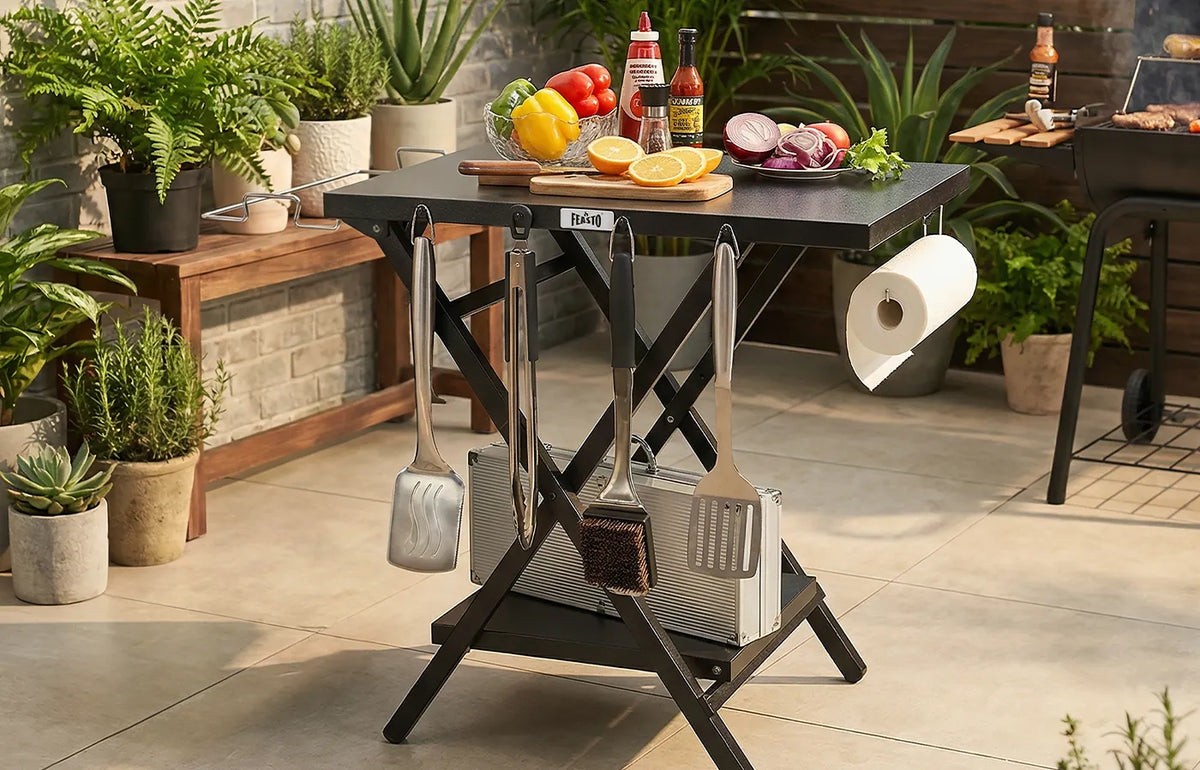 Grill Cart with Foldable Tripod Frame