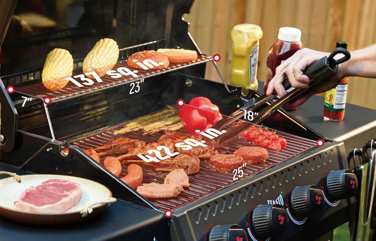 4-Burner Gas Grill with Dual Side Tables & Built-In Thermometer