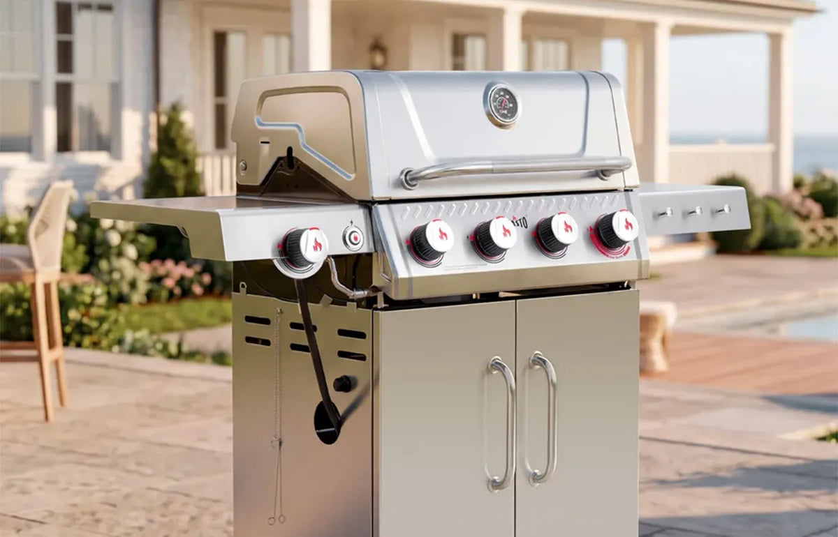 Stainless Steel 4-Burner Gas Grill with Side Burner & Lockable Swivel Casters