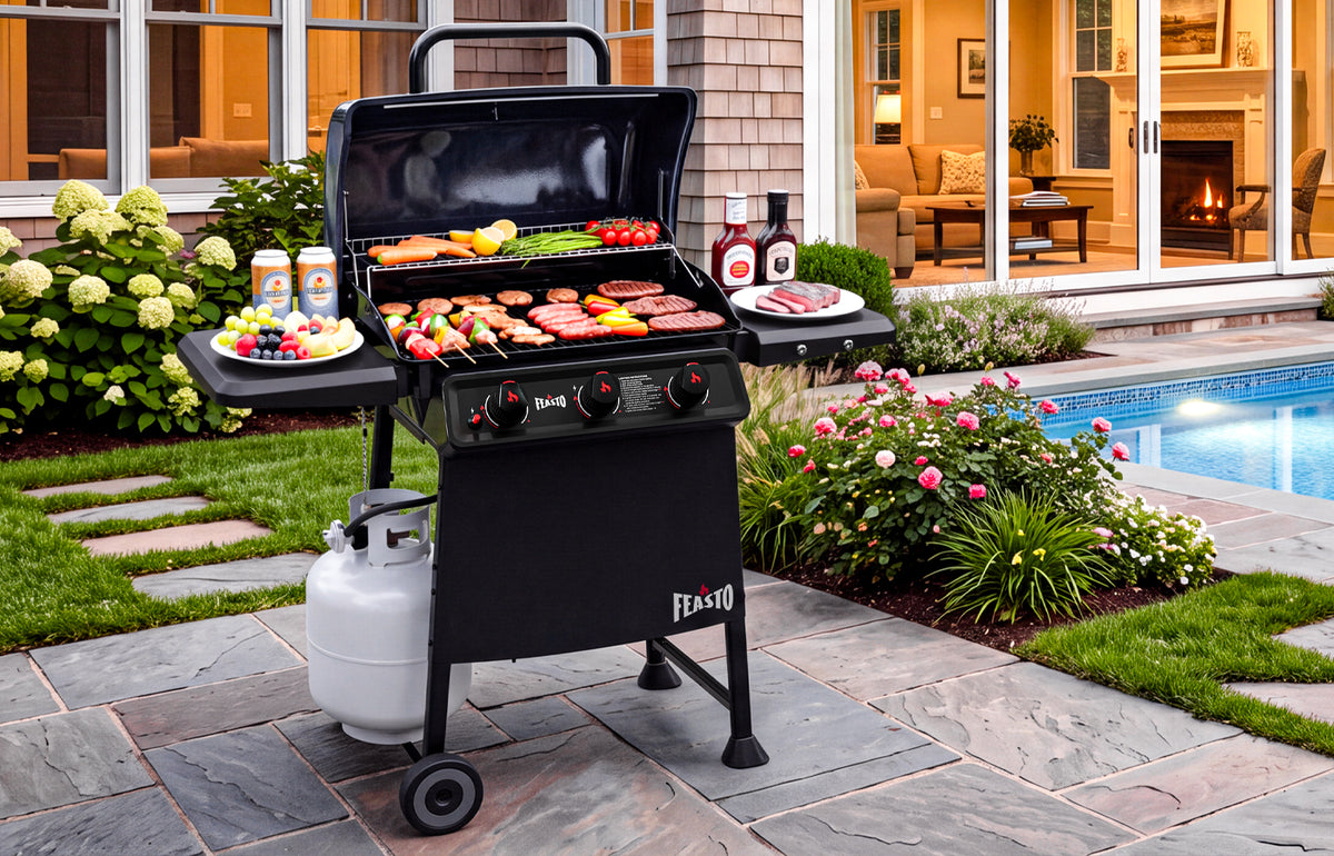 3-Burner Gas Grill with Dual Side Shelves