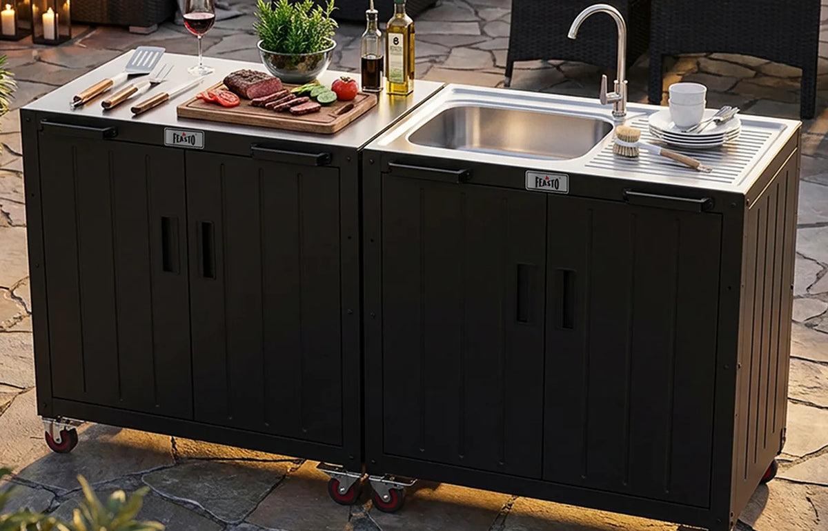 Outdoor Kitchen Cart with Large Sink and Storage Cabinet