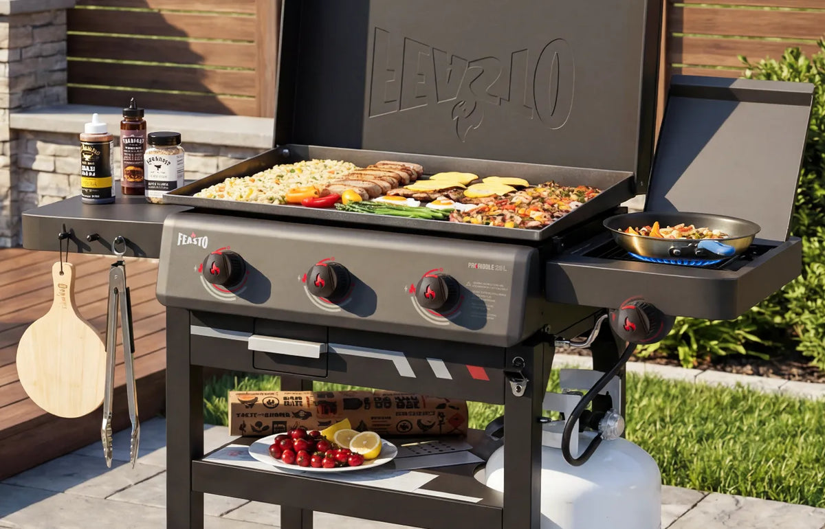 3-Burner Gas Griddle with Side Burner & Hood